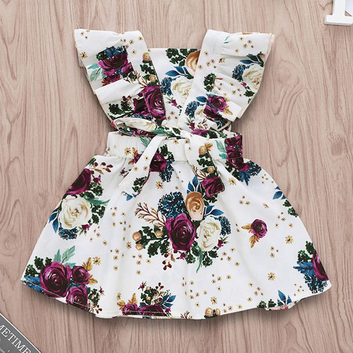Floral Print Flutter-sleeve Backless Bowknot Drees for Baby / Toddler Girl