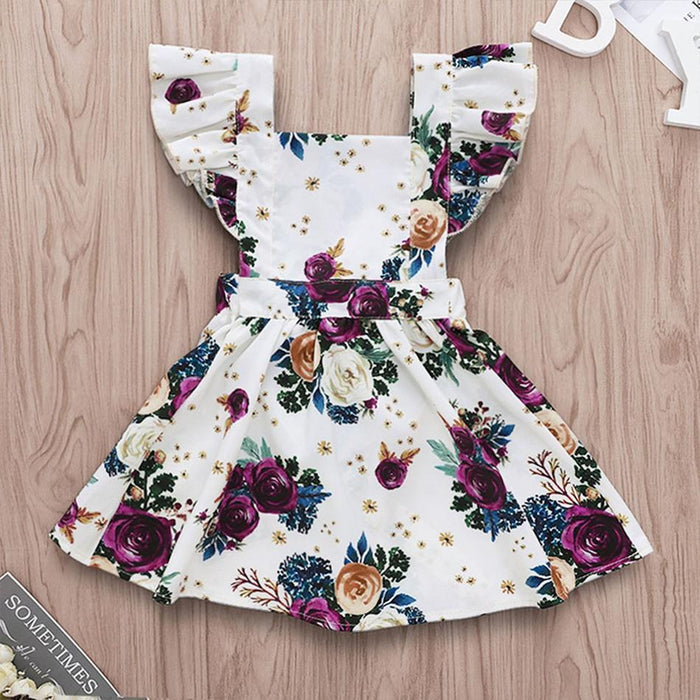 Vestidos con lazo sin espalda y mangas onduladas con estampado floral para bebé/niña pequeña