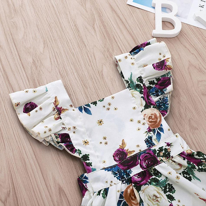 Vestidos con lazo sin espalda y mangas onduladas con estampado floral para bebé/niña pequeña