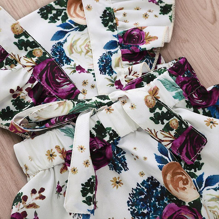 Vestidos con lazo sin espalda y mangas onduladas con estampado floral para bebé/niña pequeña