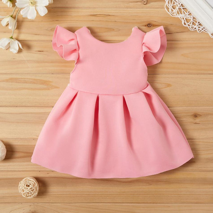 Beautiful Bow Decor Flutter-sleeve Dress for Toddler Girl