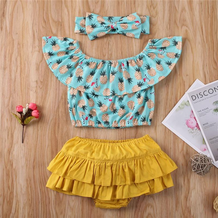 3-piece Allover Off Shoulder Top and Shorts Set