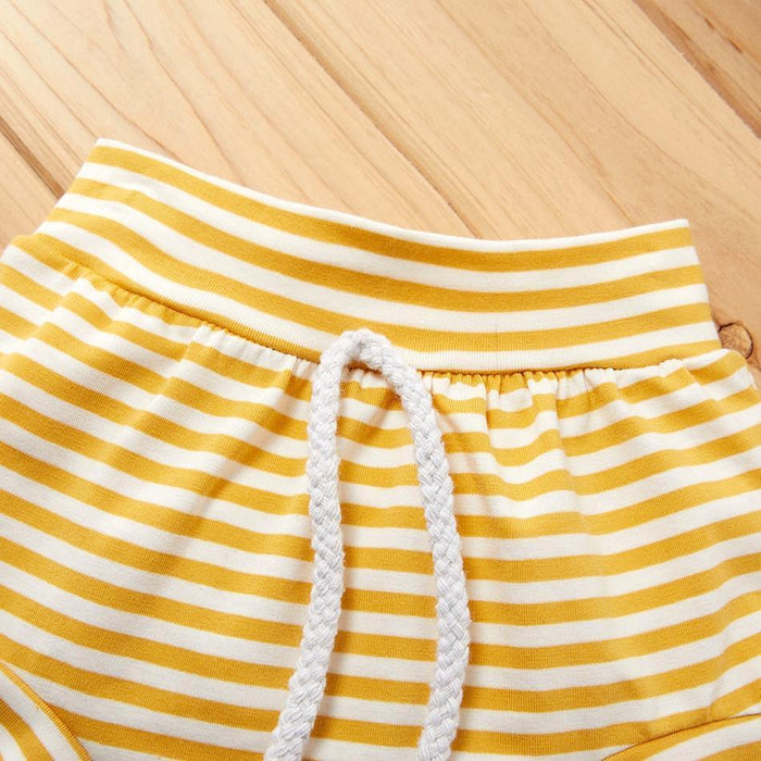 Solid Short-sleeve Top and Striped Shorts Set