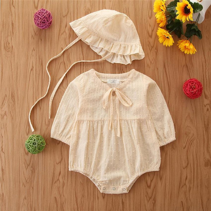 Baby Girl Solid Long-sleeve Romper and Hat