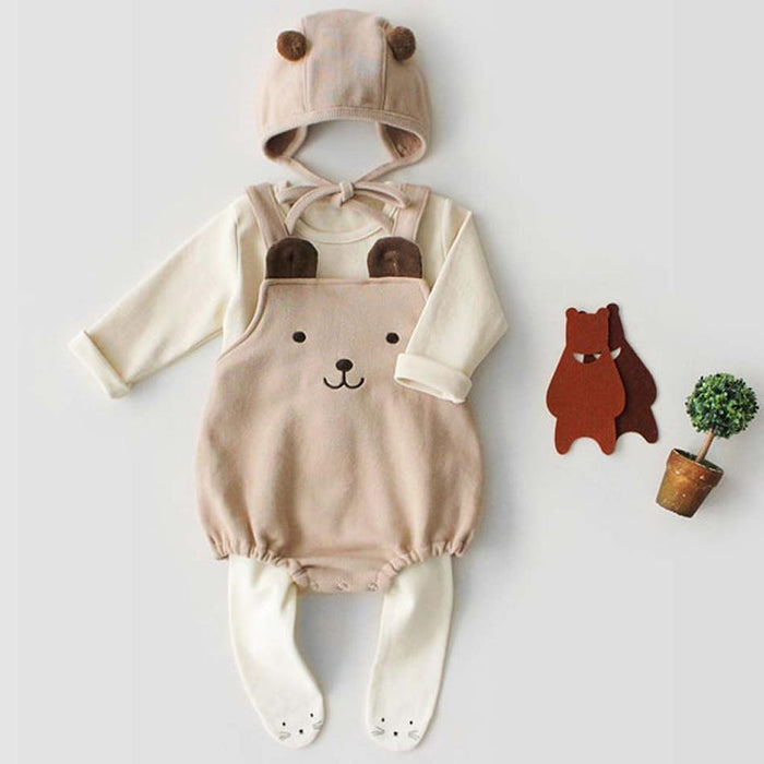 Baby 3D Bear Overalls Bodysuit and Hat