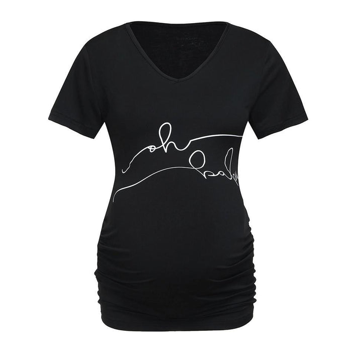 Casual Letter Print Short-sleeve Maternity Tee