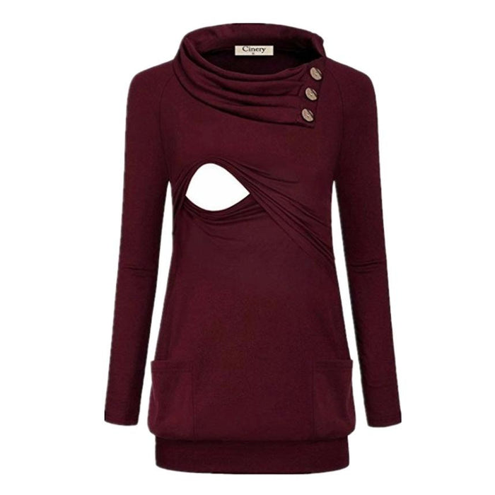 Casual Solid Long-sleeve Maternity Nursing Top