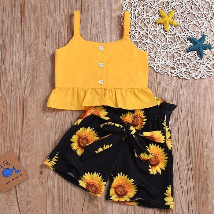 Baby/Toddler Solid Strappy Top and Sunflower Print Shorts Set