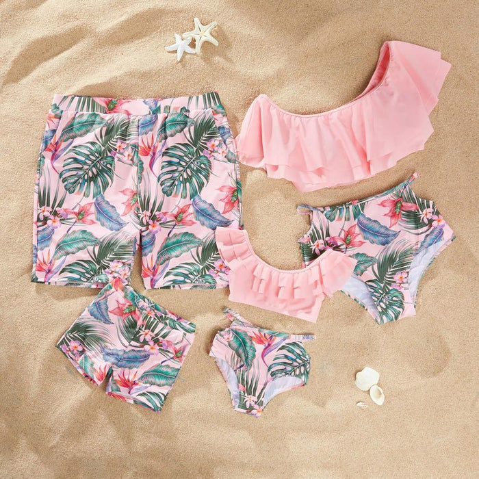 Summer Flounce Plant Print Matching Family Swimsuits