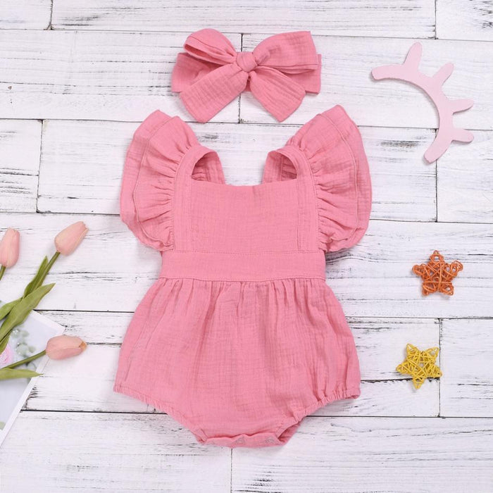 Baby Girl Solid Sleeveless Romper