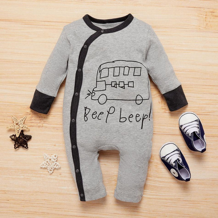 Baby Boy Beep Beep Letter Print Long-sleeve Jumpsuit