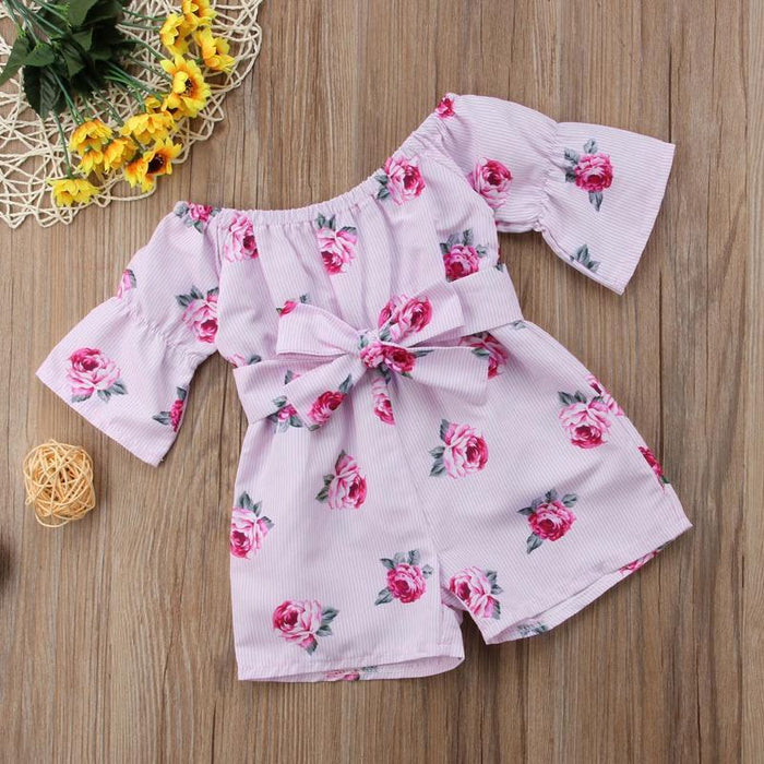 Toddler Girls Striped Floral Print Bow Romper