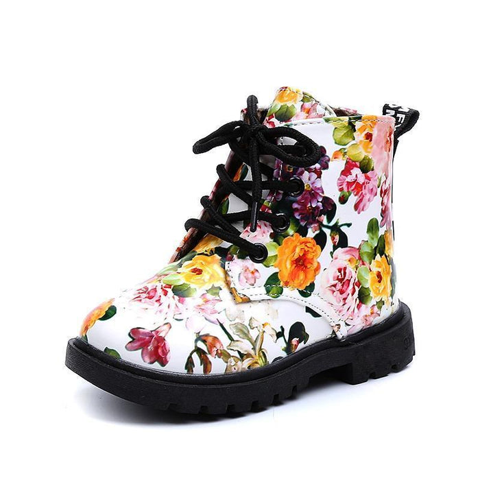 Pretty Floral Lace-up Zipper Martin Boots for Toddler Girl