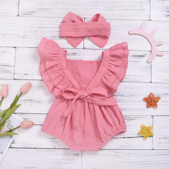 Baby Girl Solid Sleeveless Romper