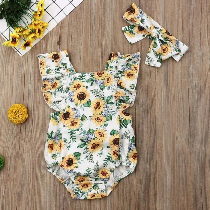 Sunflower Ruffle Shoulder Baby Bodysuit