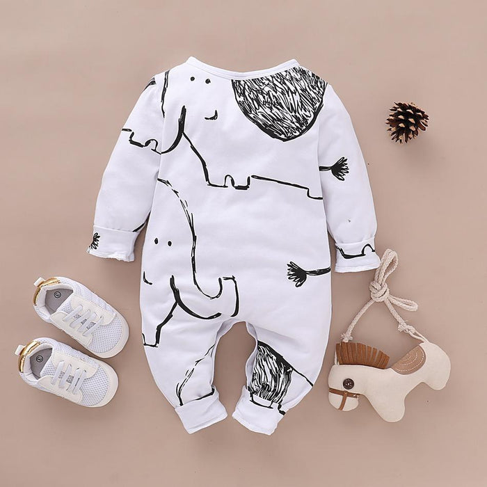 Baby Boy / Girl Elephant Allover Long-sleeve Jumpsuit