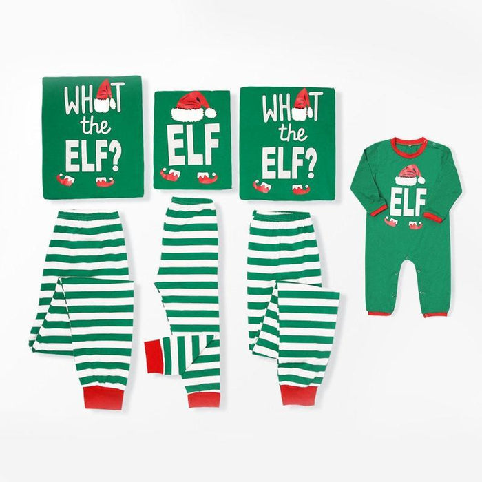 Conjunto de pijama navideño familiar divertido en verde 'What The Elf'