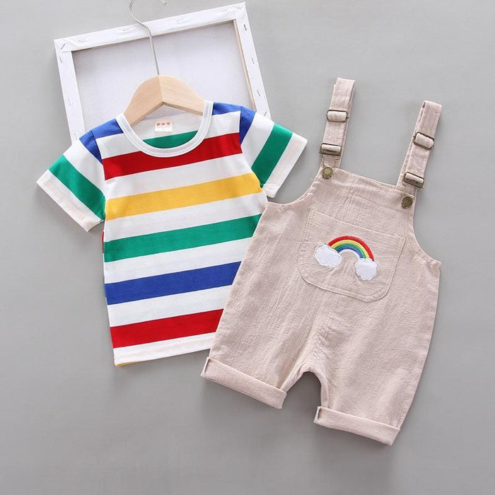 Baby-set met casual top en overall met regenbooggestreepte print
