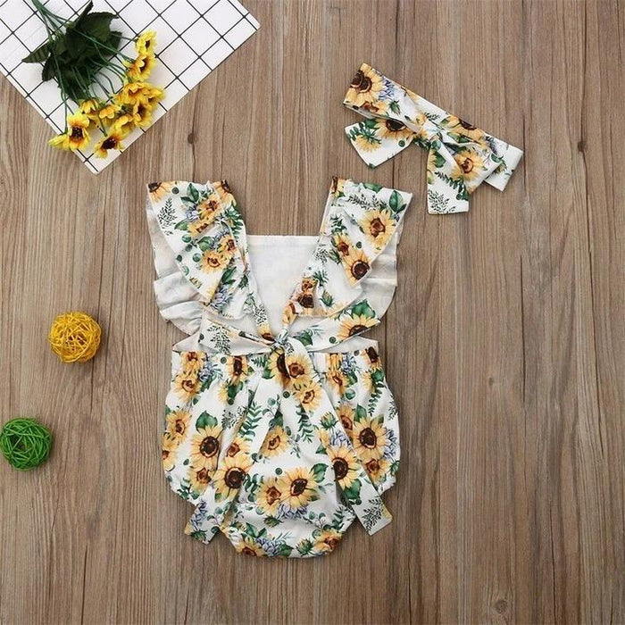 Sunflower Ruffle Shoulder Baby Bodysuit