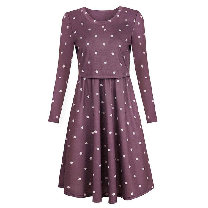 Casual Dotted Long-sleeve Nursing Dress