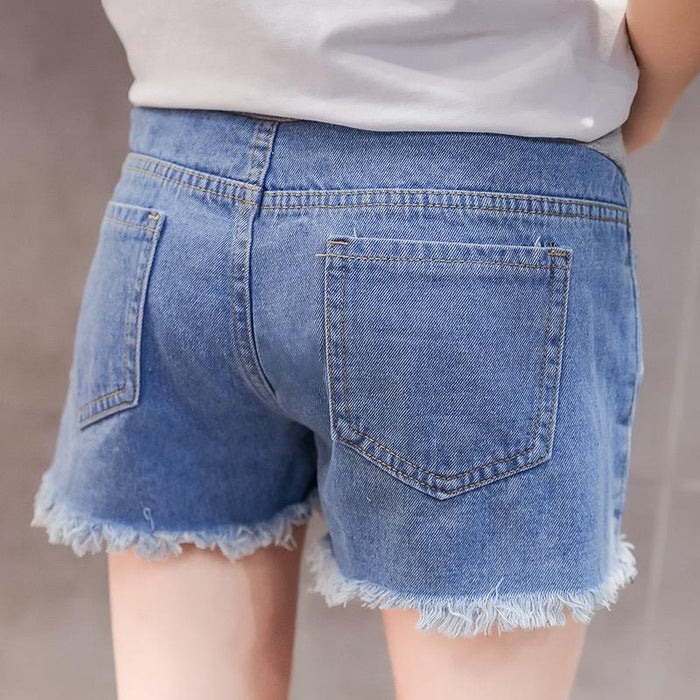 Maternity Solid Color Cut Out Denim Shorts