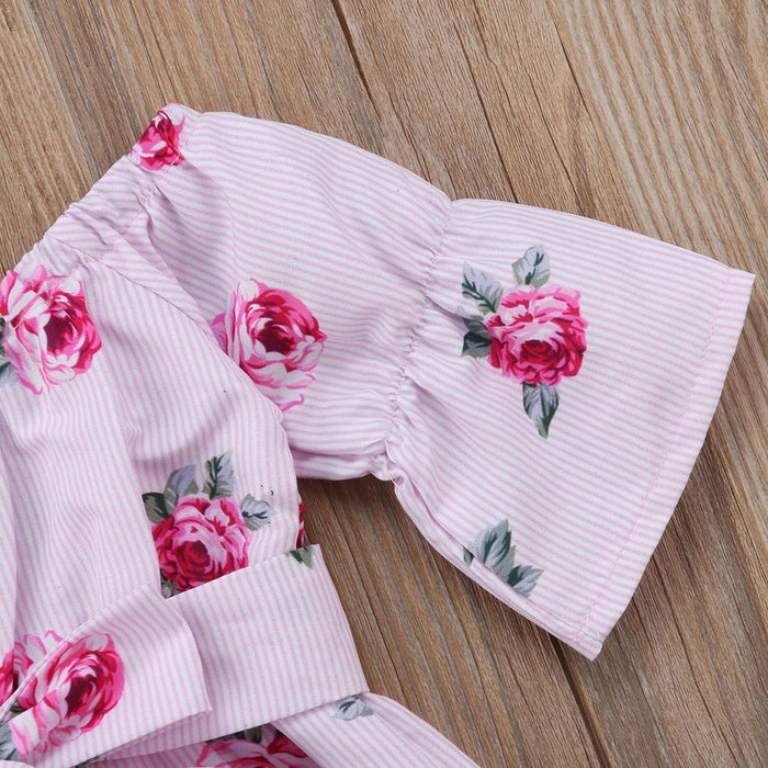 Toddler Girls Striped Floral Print Bow Romper