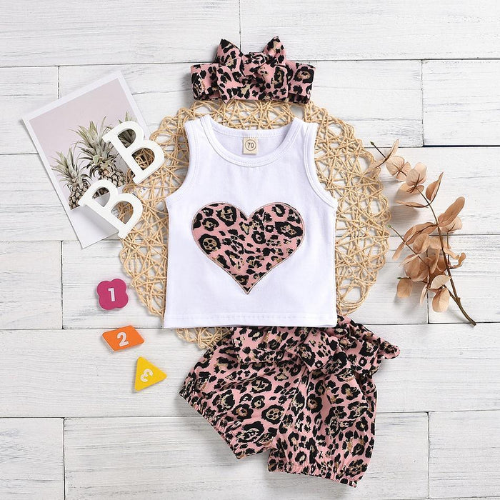 Baby Girl Leopard Top and Leopard Shorts Set with Headband