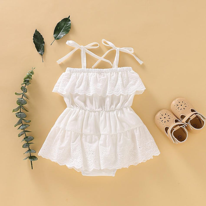 Baby Girl Solid Lace Design Hollow Strappy Sleeveless Romper