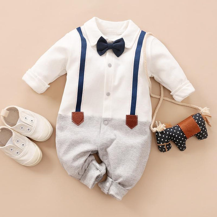 Grace-jumpsuit met twee lange mouwen voor babyjongens in wit (losse vorm)