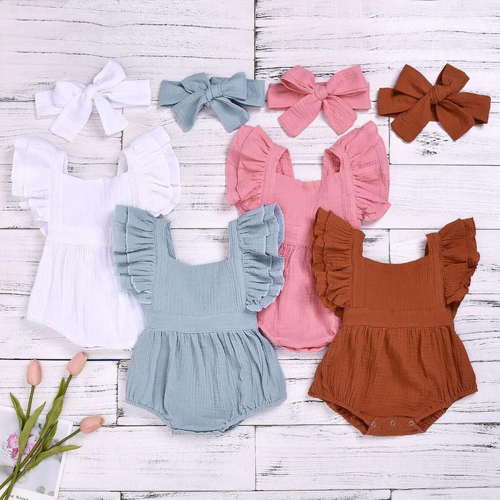 Baby Girl Solid Sleeveless Romper