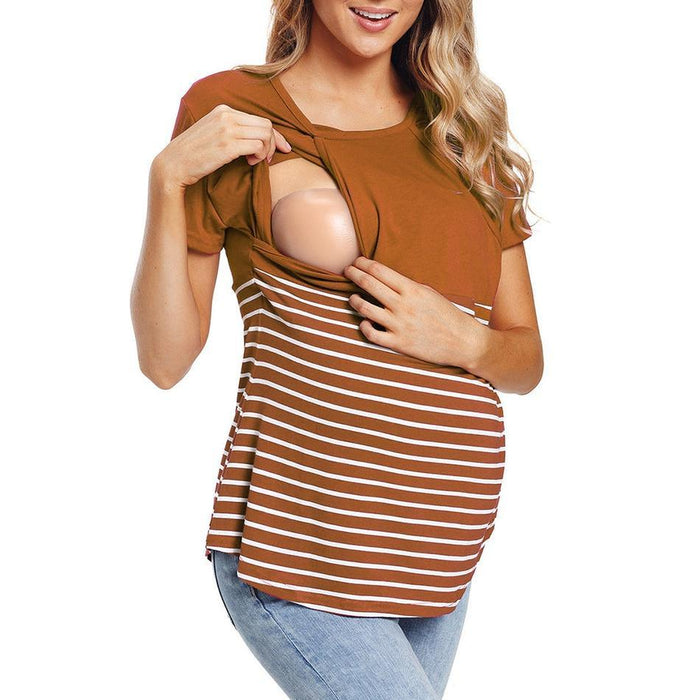 Zwangerschapsgestreept T-shirt met korte mouwen