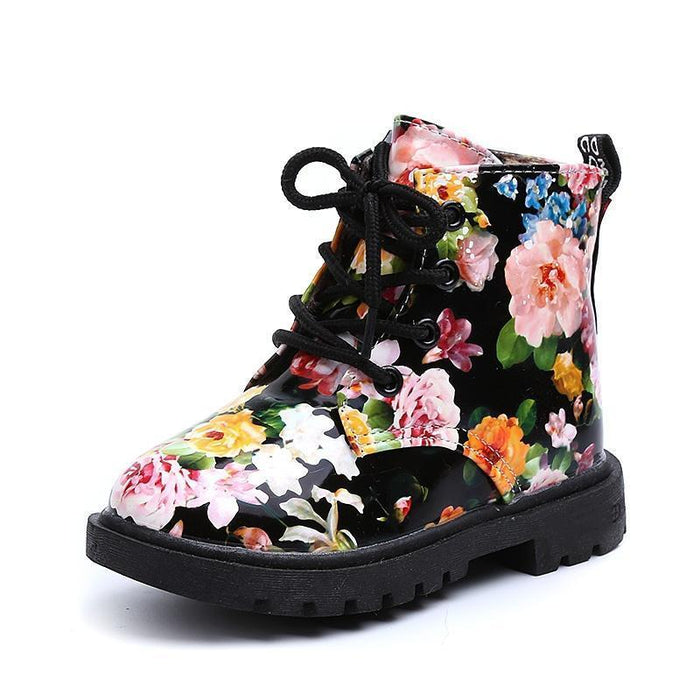 Pretty Floral Lace-up Zipper Martin Boots for Toddler Girl