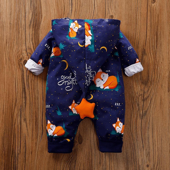 Stylish Fox Design Long-sleeve Hooded Jumpsuit for Baby