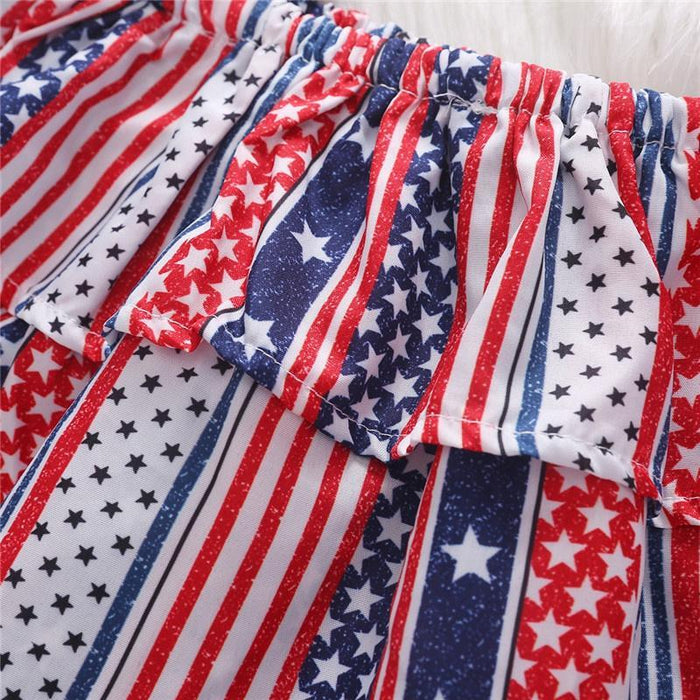 Baby 4th of July US Flag Print Flounced-sleeve Top and Shorts Set