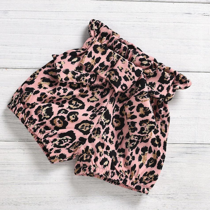 Baby Girl Leopard Top and Leopard Shorts Set with Headband