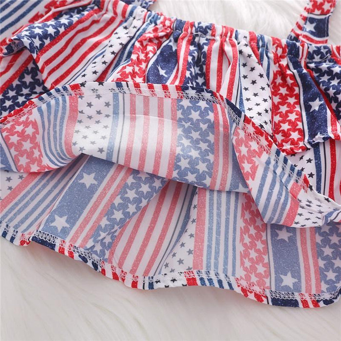 Baby 4th of July US Flag Print Flounced-sleeve Top and Shorts Set