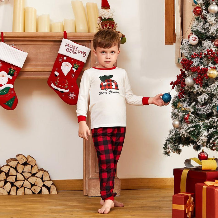 Merry Christmas Plaid Car Carrying Christmas Tree Family Matching Pajamas Set