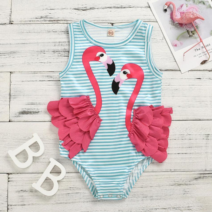 Baby / Toddler Girl Stylish Flamingo Decor Striped Swimwear