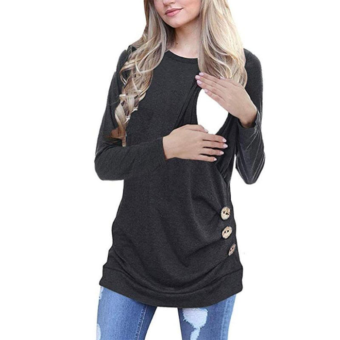 Casual Solid Long-sleeve Maternity Nursing Top