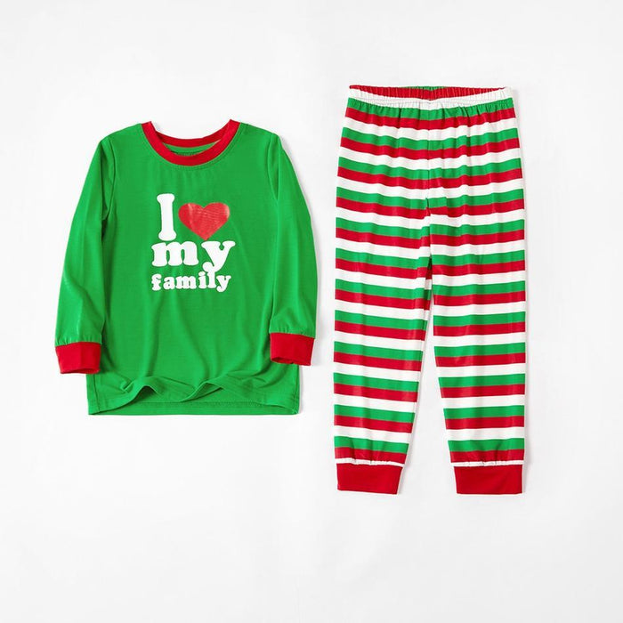 Christmas Family Matching ' I Love My Family ' Striped Pajamas Set