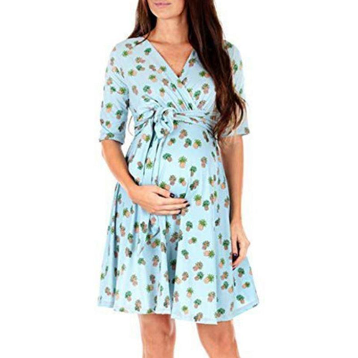 Pretty Dotted Half-sleeve Maternity Dress