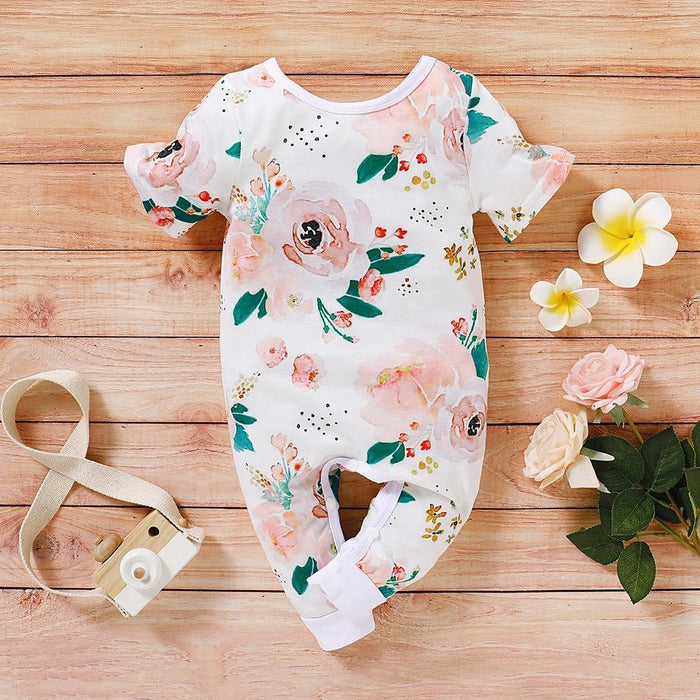 Baby Girl Floral Adorable Short-sleeve Jumpsuit
