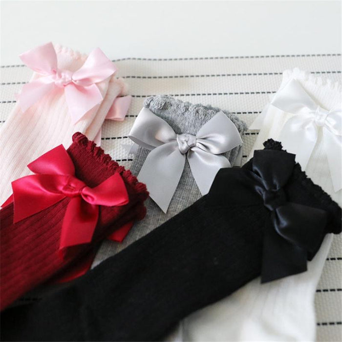 Sweet Solid Bow Decor Socks for Baby and Toddler Girl