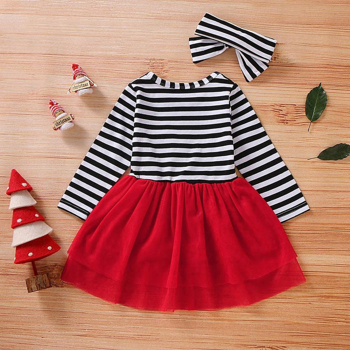 2-piece Baby / Toddler Christmas Elk Strappy Splice Dress and Headband