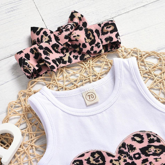 Baby Girl Leopard Top and Leopard Shorts Set with Headband