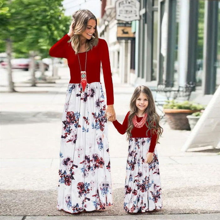 Solid Stitching Printed Fitted Matching Dresses — Agloryz