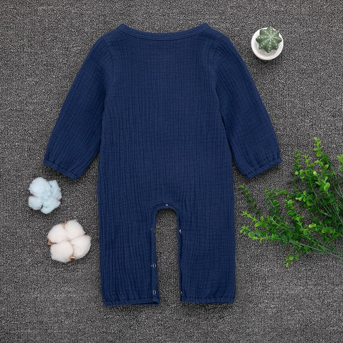 Baby Knitted Style Solid Long-sleeve Jumpsuit