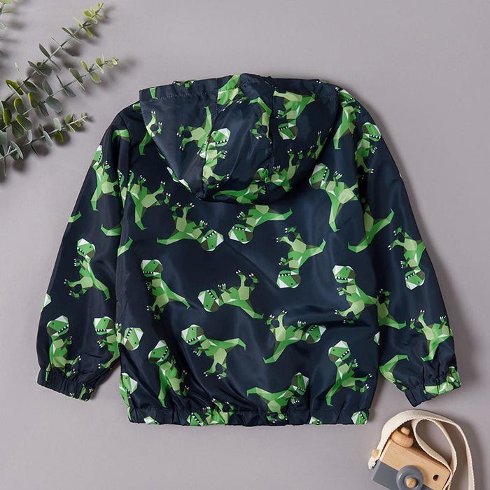 Cool Dinosaur Print Zipper Front Coat For Boys