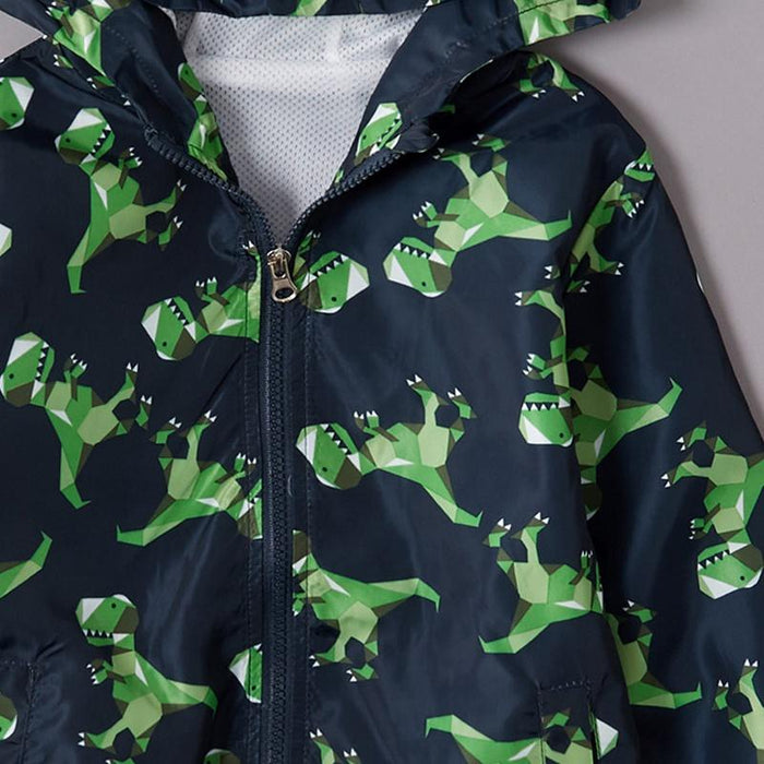 Cool Dinosaur Print Zipper Front Coat For Boys