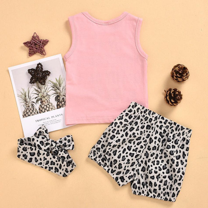 Baby Sweet Letter Print Tank Top and Leopard Shorts Set with Headband